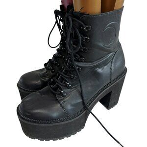 Killstar Krystal Boots size 8 black faux leather moon design chunky platform